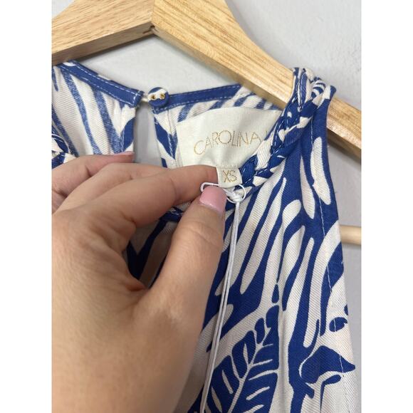 NWT Carolina K Floral Belted Straight Leg K Alessia Jumpsuit Blue and White - Picture 7 of 10